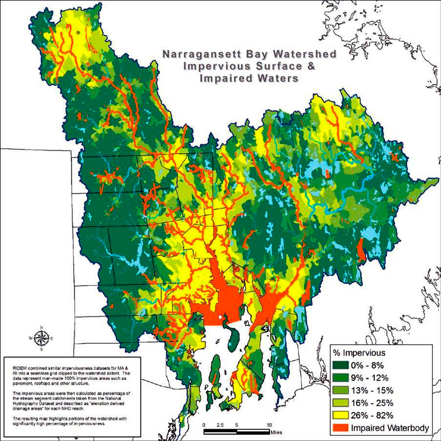 Map of the Impervious Cover in the Narragansett Bay Watershed