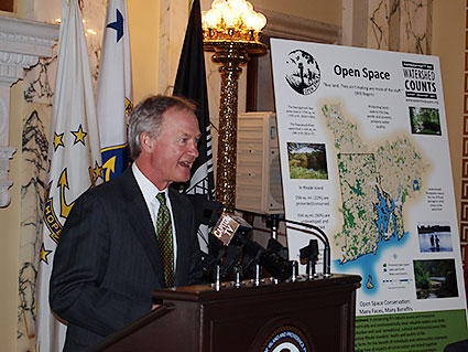 Governor Chafee speaking at the presentation of the annual report